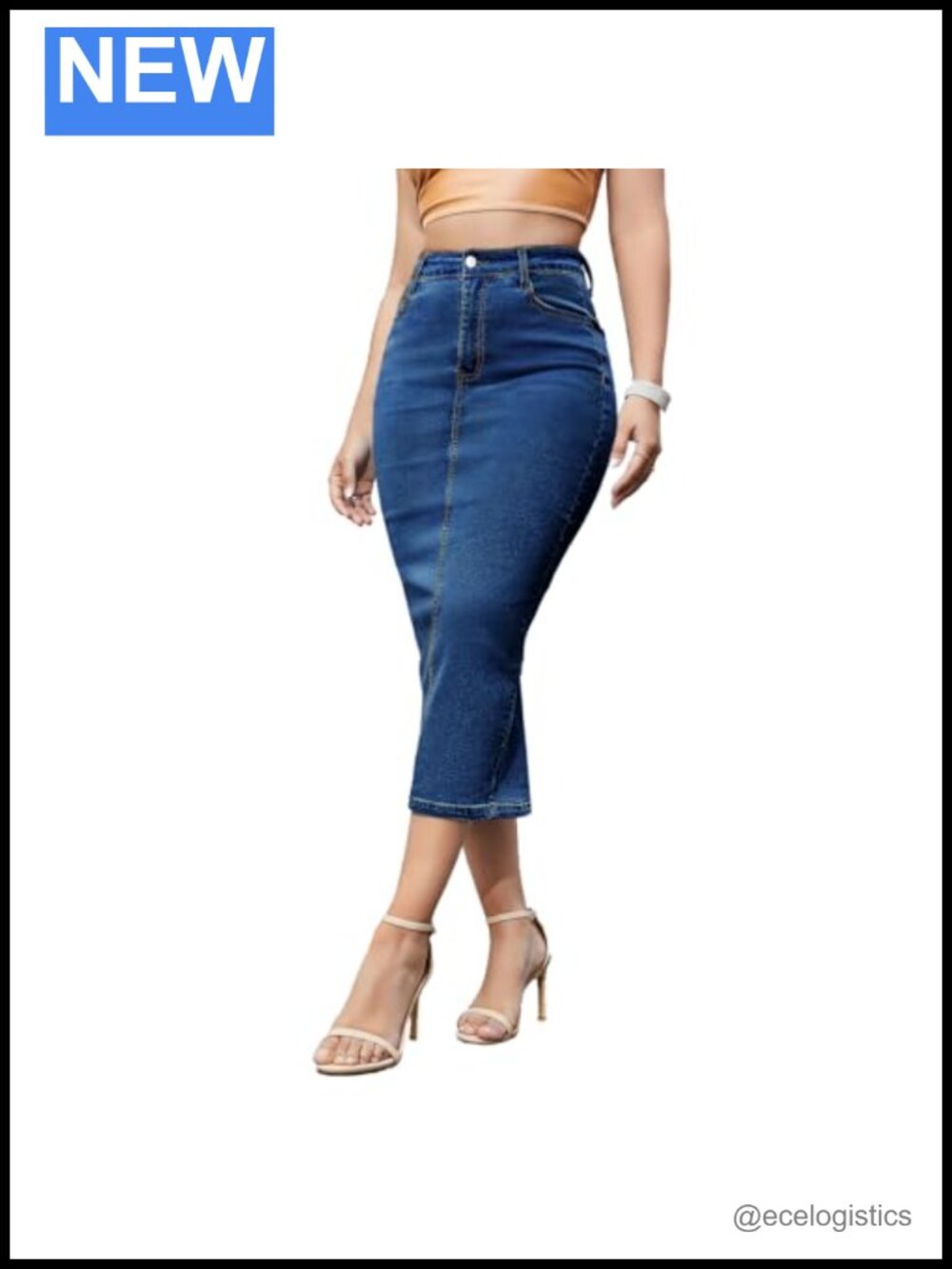 Women's Denim Pencil Midi Skirt with Back Slit